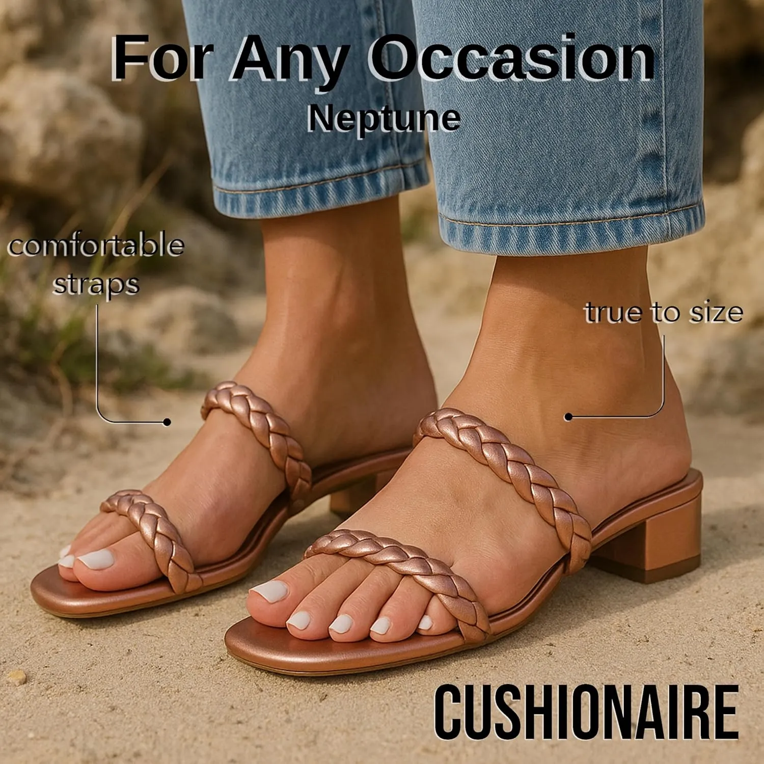 CUSHIONAIRE Women's Neptune braided low block heel sandal  Memory Foam