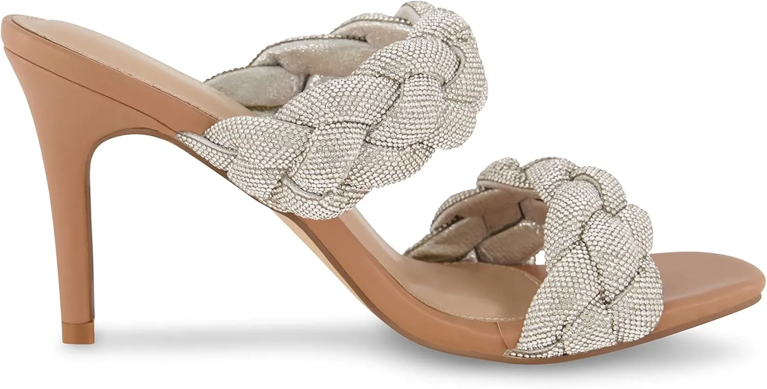 CUSHIONAIRE Women's Sparkle braided rhinestone dress sandal  Memory Foam, Wide Widths Available