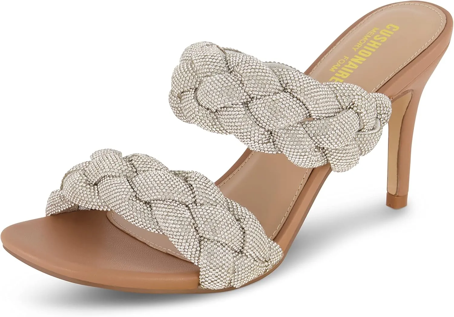 CUSHIONAIRE Women's Sparkle braided rhinestone dress sandal  Memory Foam, Wide Widths Available