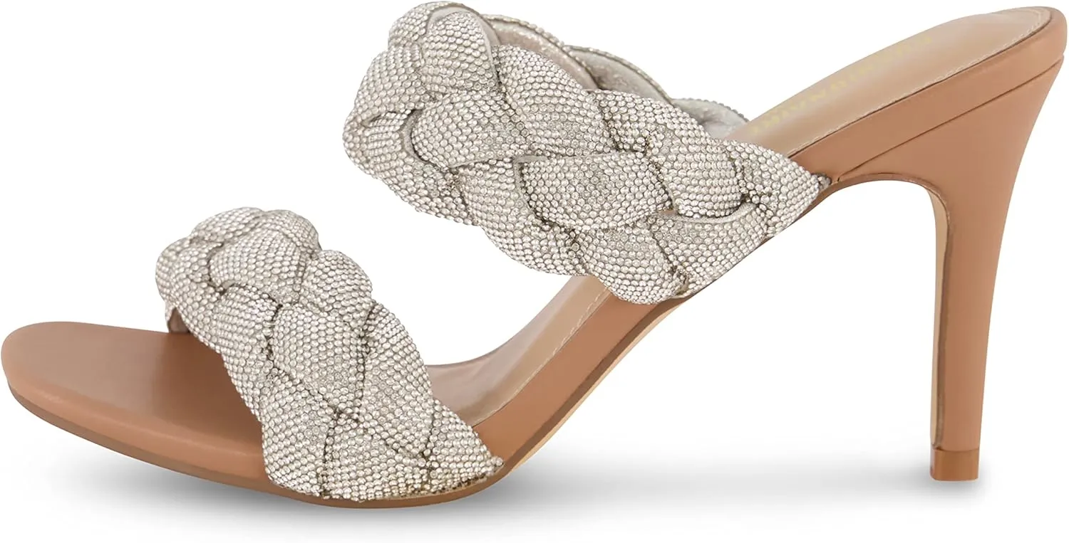CUSHIONAIRE Women's Sparkle braided rhinestone dress sandal  Memory Foam, Wide Widths Available