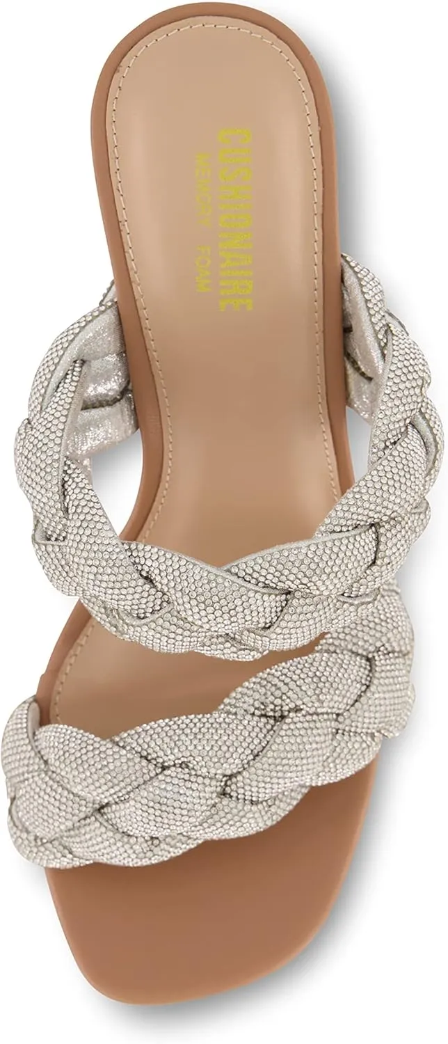 CUSHIONAIRE Women's Sparkle braided rhinestone dress sandal  Memory Foam, Wide Widths Available