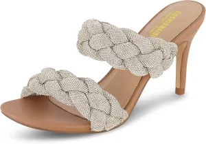 CUSHIONAIRE Women's Sparkle braided rhinestone dress sandal  Memory Foam, Wide Widths Available