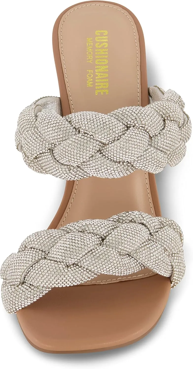 CUSHIONAIRE Women's Sparkle braided rhinestone dress sandal  Memory Foam, Wide Widths Available
