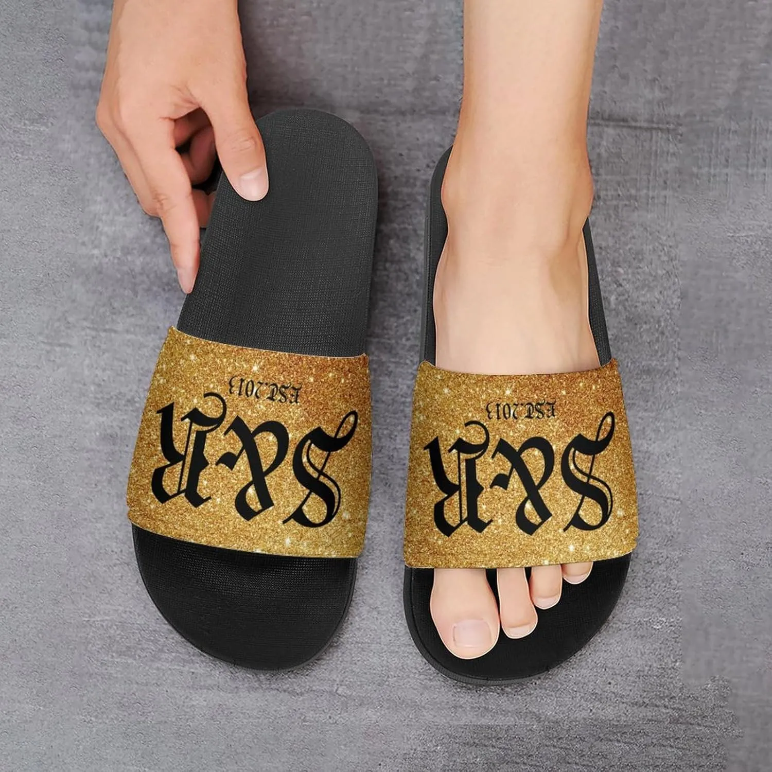 Custom Shower Slippers for Women Man, Non-Slip Open Toe Slippers for Bathroom Kitchen Beach Indoor Outdoor Use, Unique Footwear Gifts for Girlfriend BoyFriend Mother Father