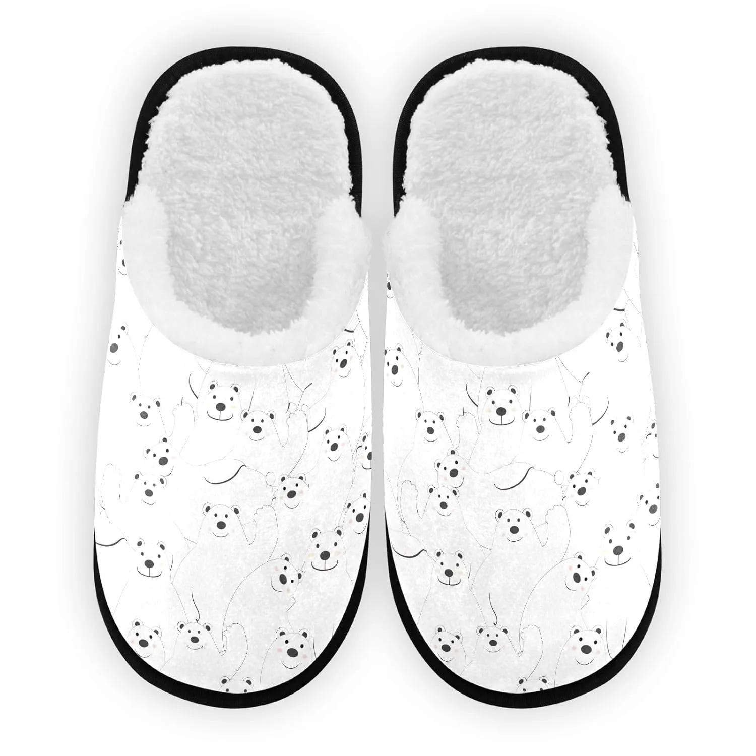 Cute Bears White Slippers Spa, Soft Guest Slippers Men Travel Slipper Size 9 to 12