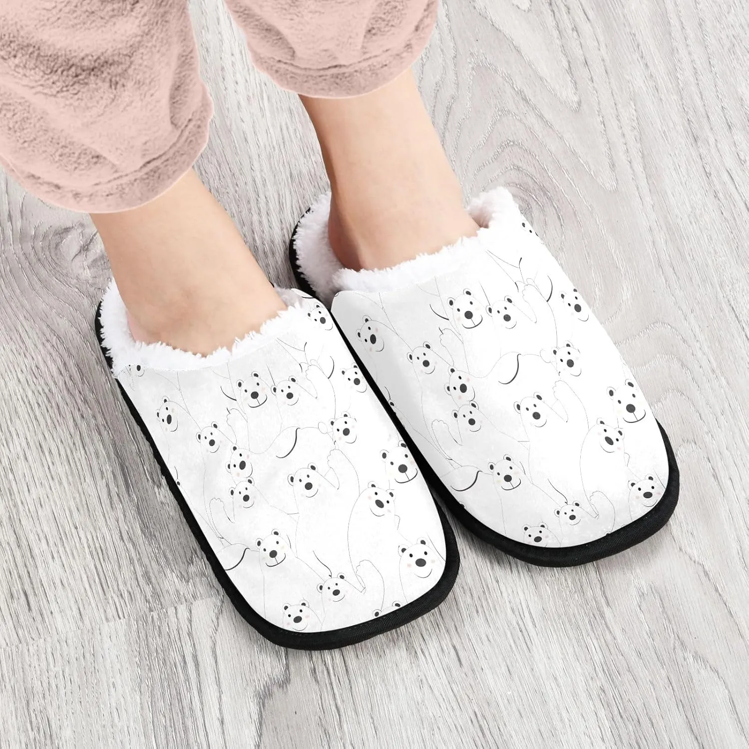 Cute Bears White Slippers Spa, Soft Guest Slippers Men Travel Slipper Size 9 to 12