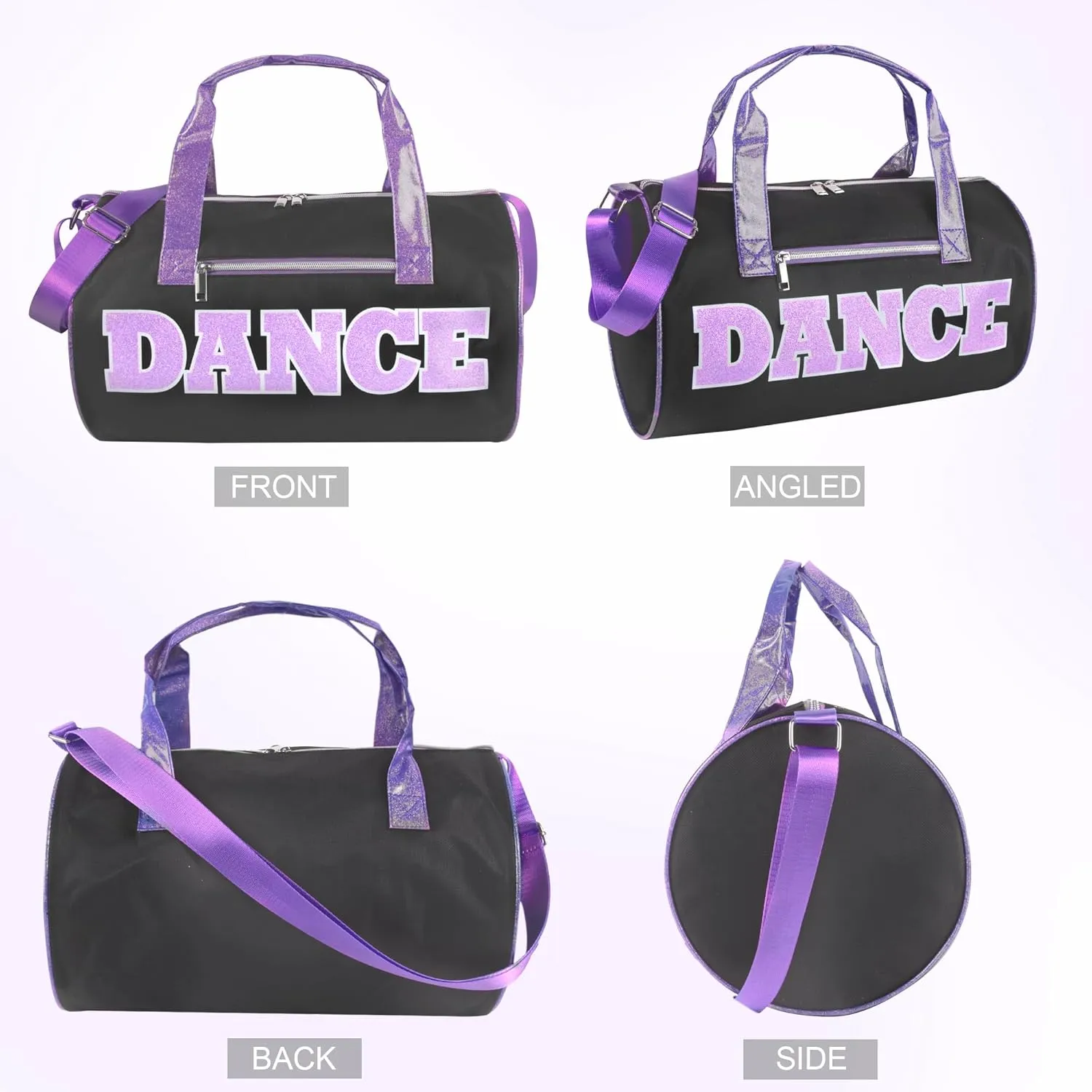 Dance Duffle Bags for Dancers, Girls, Teens, and Student Athletes, Fun Dance Workout Duffel Bag for Girls and Boys (Black/Purple)
