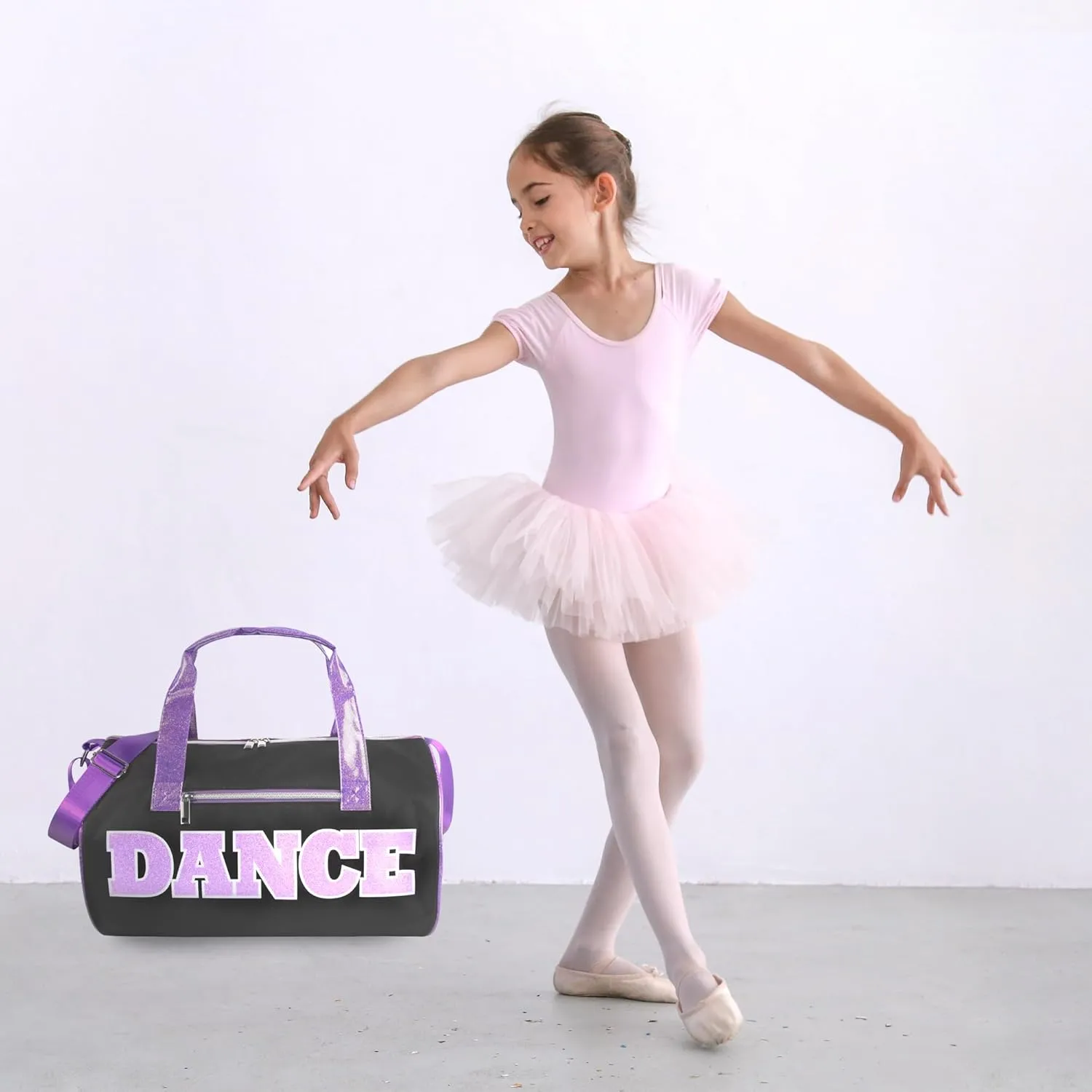 Dance Duffle Bags for Dancers, Girls, Teens, and Student Athletes, Fun Dance Workout Duffel Bag for Girls and Boys (Black/Purple)