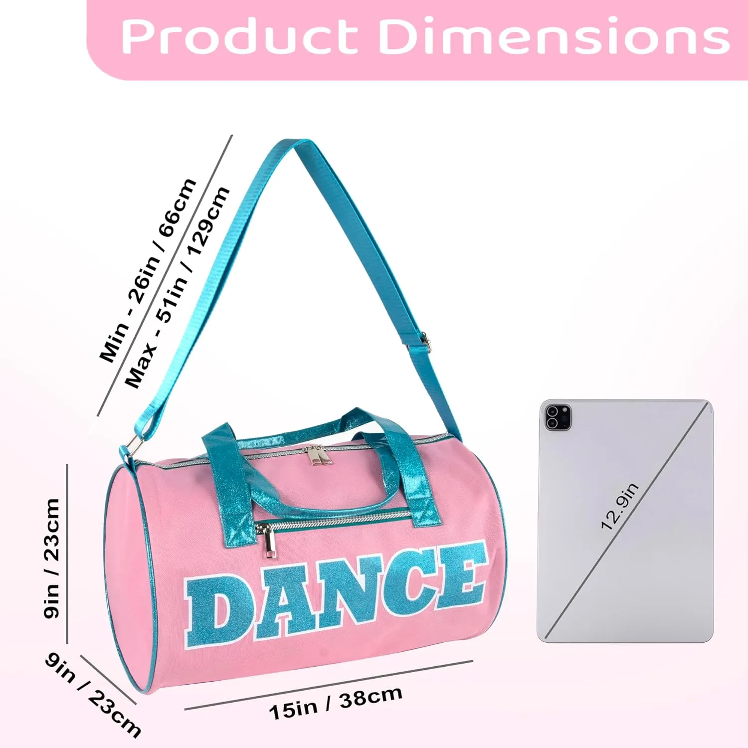 Dance Duffle Bags for Dancers, Girls, Teens, and Student Athletes, Fun Dance Workout Duffel Bag for Girls and Boys (Pink/Blue)