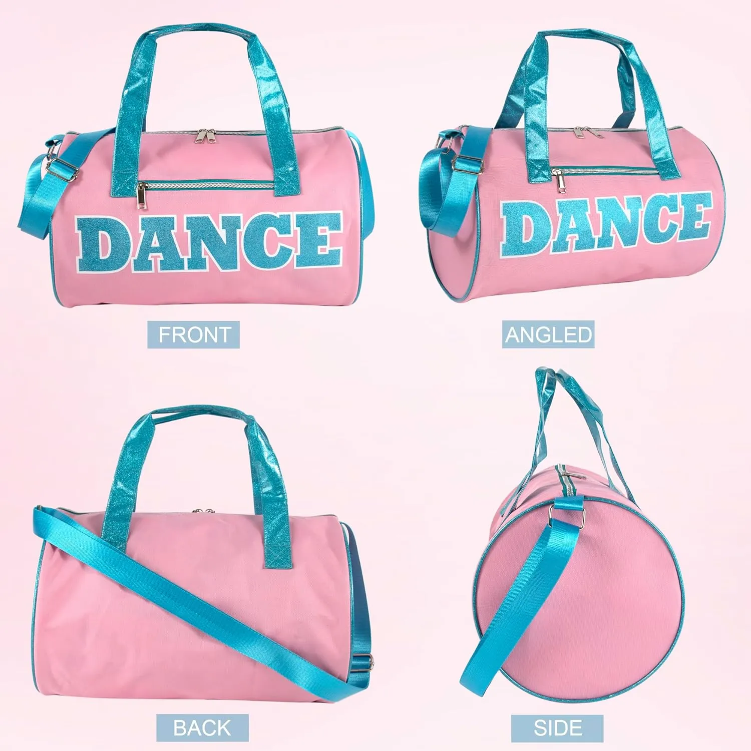 Dance Duffle Bags for Dancers, Girls, Teens, and Student Athletes, Fun Dance Workout Duffel Bag for Girls and Boys (Pink/Blue)