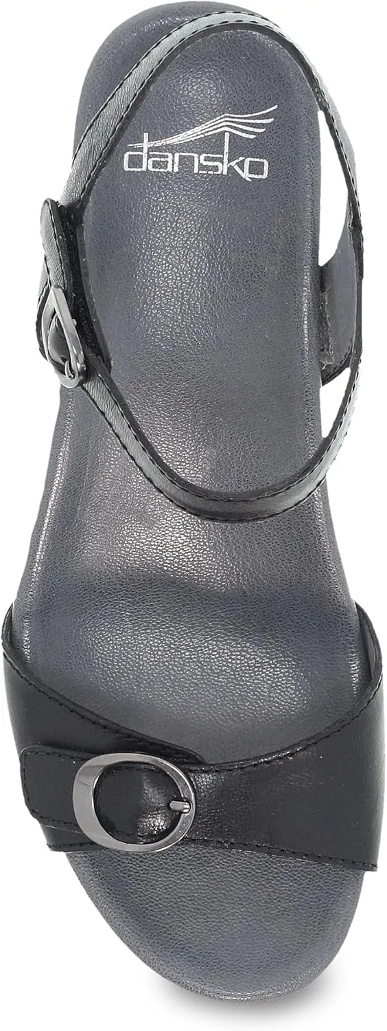 Dansko Arielle Wedge Sandal for Women – Cushioned, Contoured Footbed for All-Day Comfort and Support – Adjustable Hook & Loop Strap with Buckle Detail – Lightweight Rubber Outsole