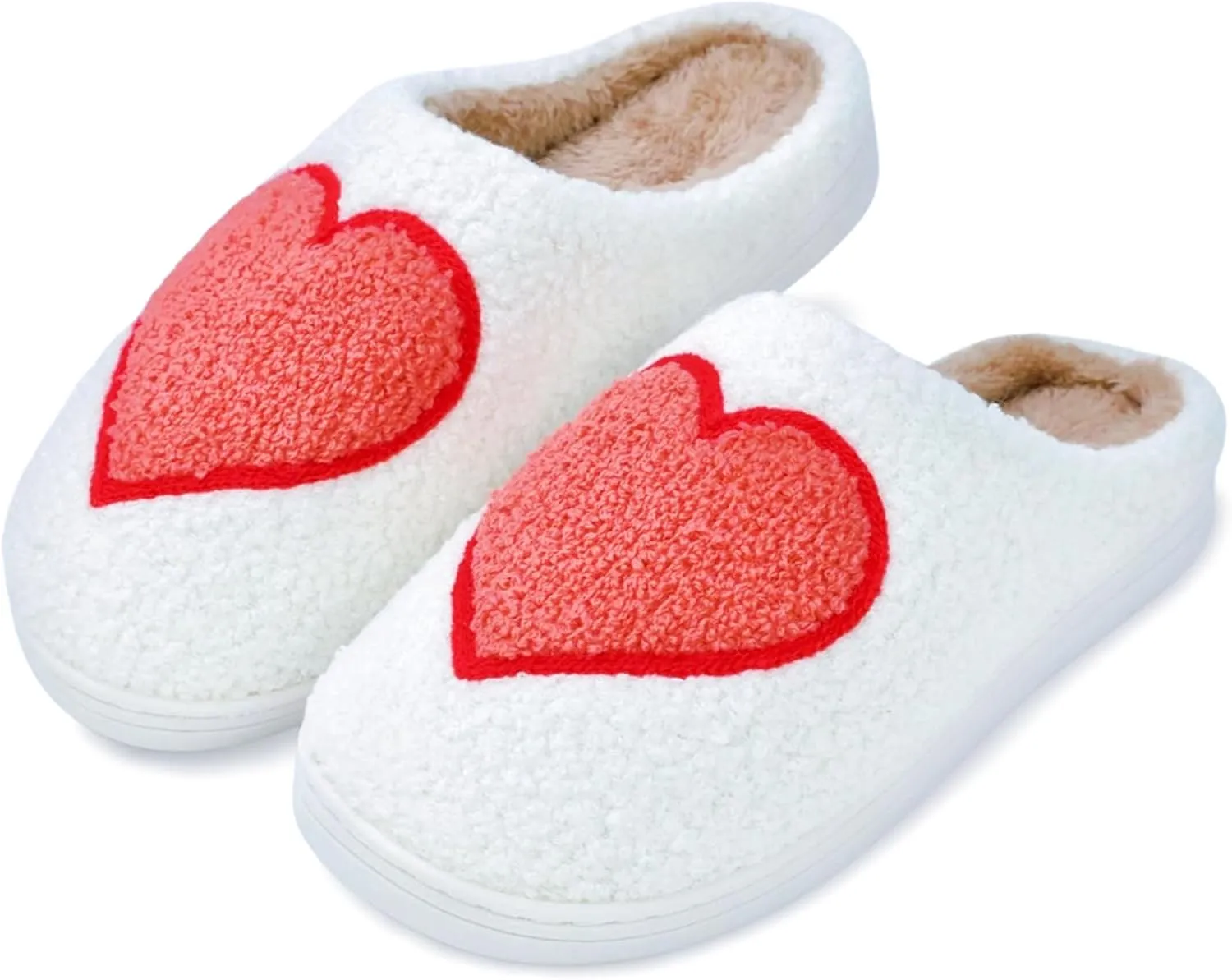 DCLTD Valentine's Heart Slippers - Plush Memory Foam House Shoes with Non-Slip Sole, Unisex Warm Gifts for Women/Men