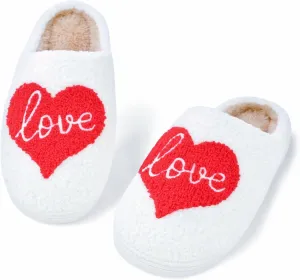 DCLTD Valentine's Heart Slippers - Plush Memory Foam House Shoes with Non-Slip Sole, Unisex Warm Gifts for Women/Men