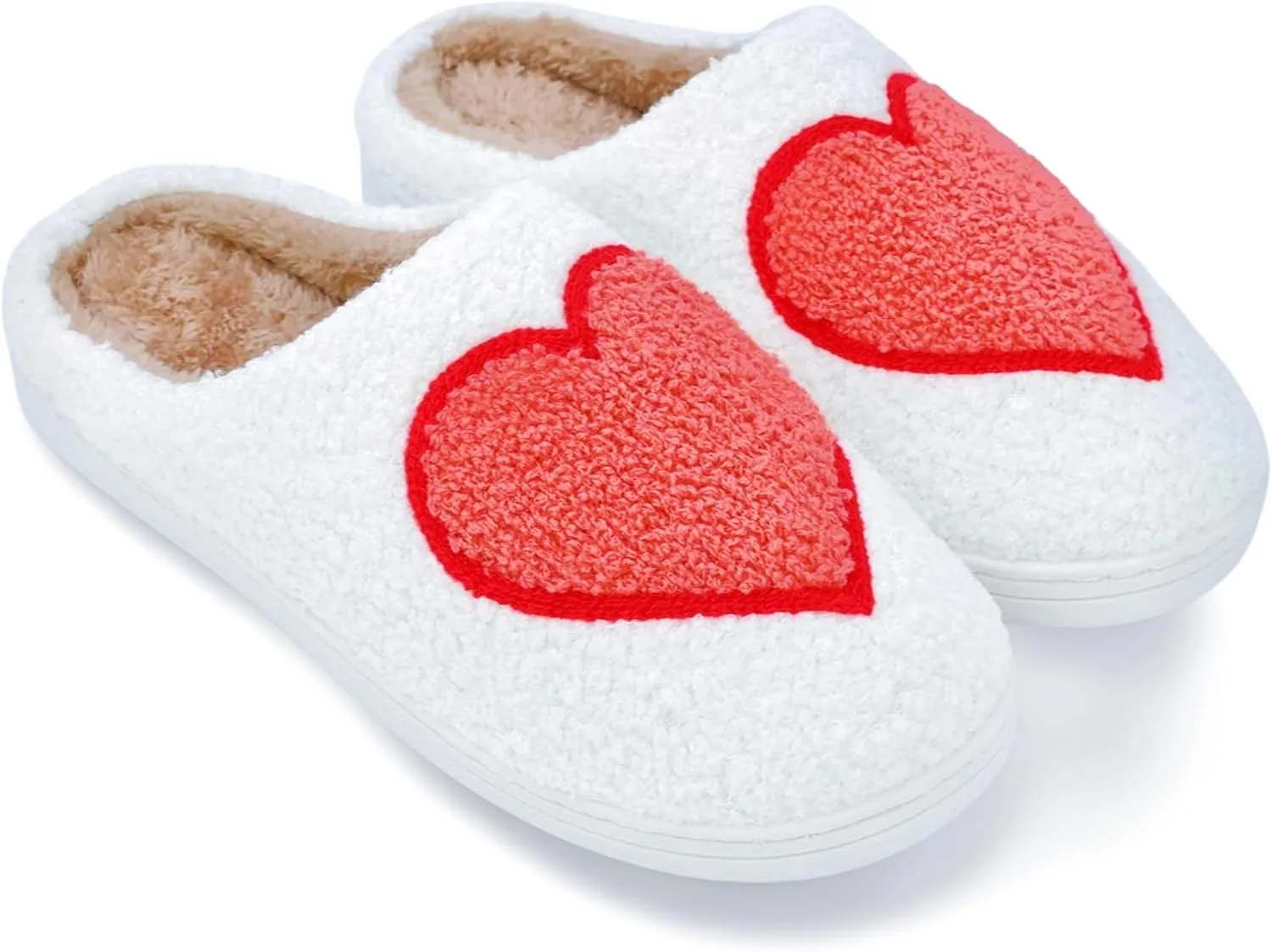 DCLTD Valentine's Heart Slippers - Plush Memory Foam House Shoes with Non-Slip Sole, Unisex Warm Gifts for Women/Men