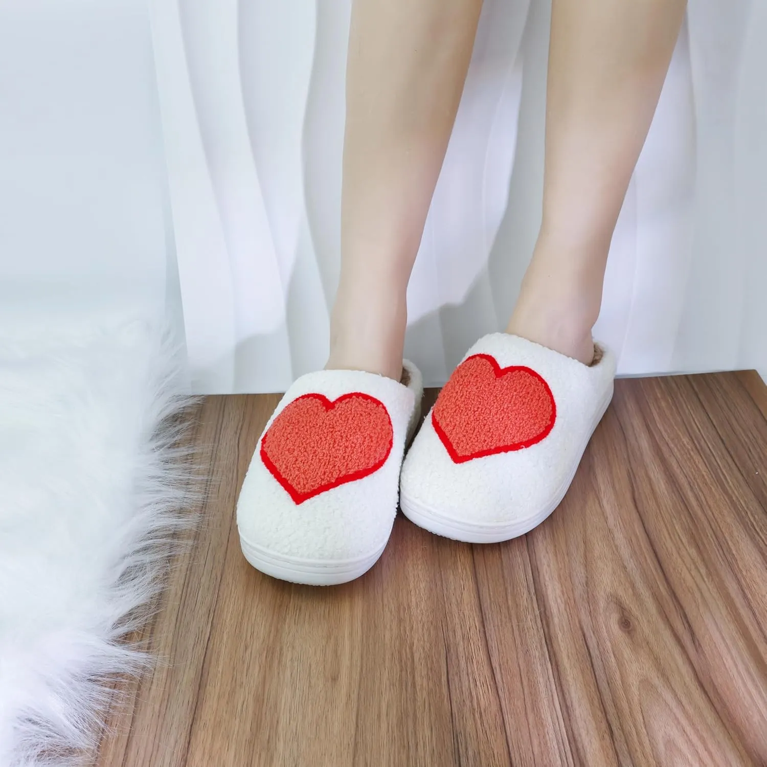 DCLTD Valentine's Heart Slippers - Plush Memory Foam House Shoes with Non-Slip Sole, Unisex Warm Gifts for Women/Men