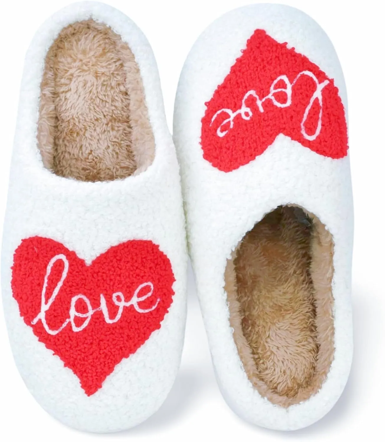 DCLTD Valentine's Heart Slippers - Plush Memory Foam House Shoes with Non-Slip Sole, Unisex Warm Gifts for Women/Men