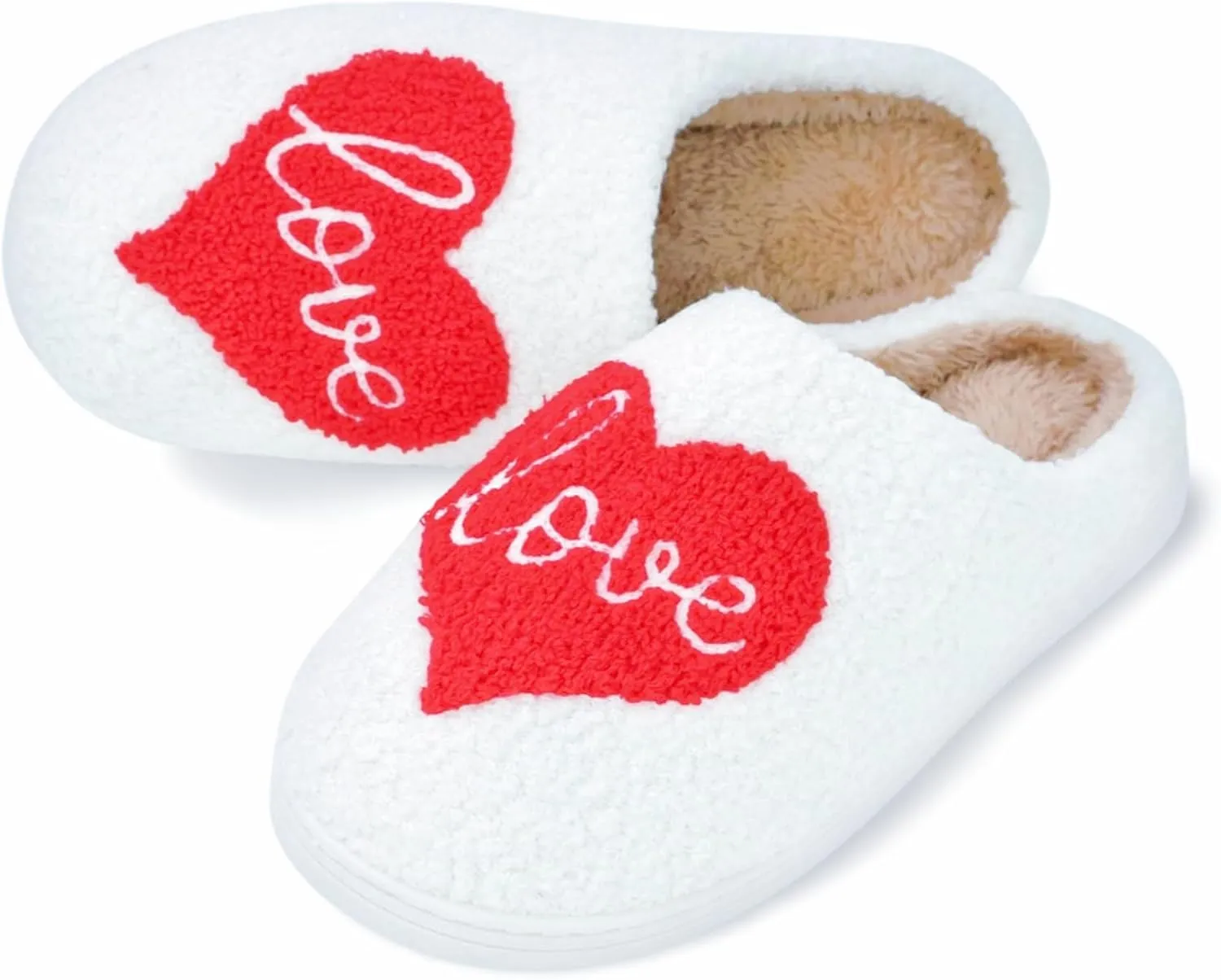 DCLTD Valentine's Heart Slippers - Plush Memory Foam House Shoes with Non-Slip Sole, Unisex Warm Gifts for Women/Men
