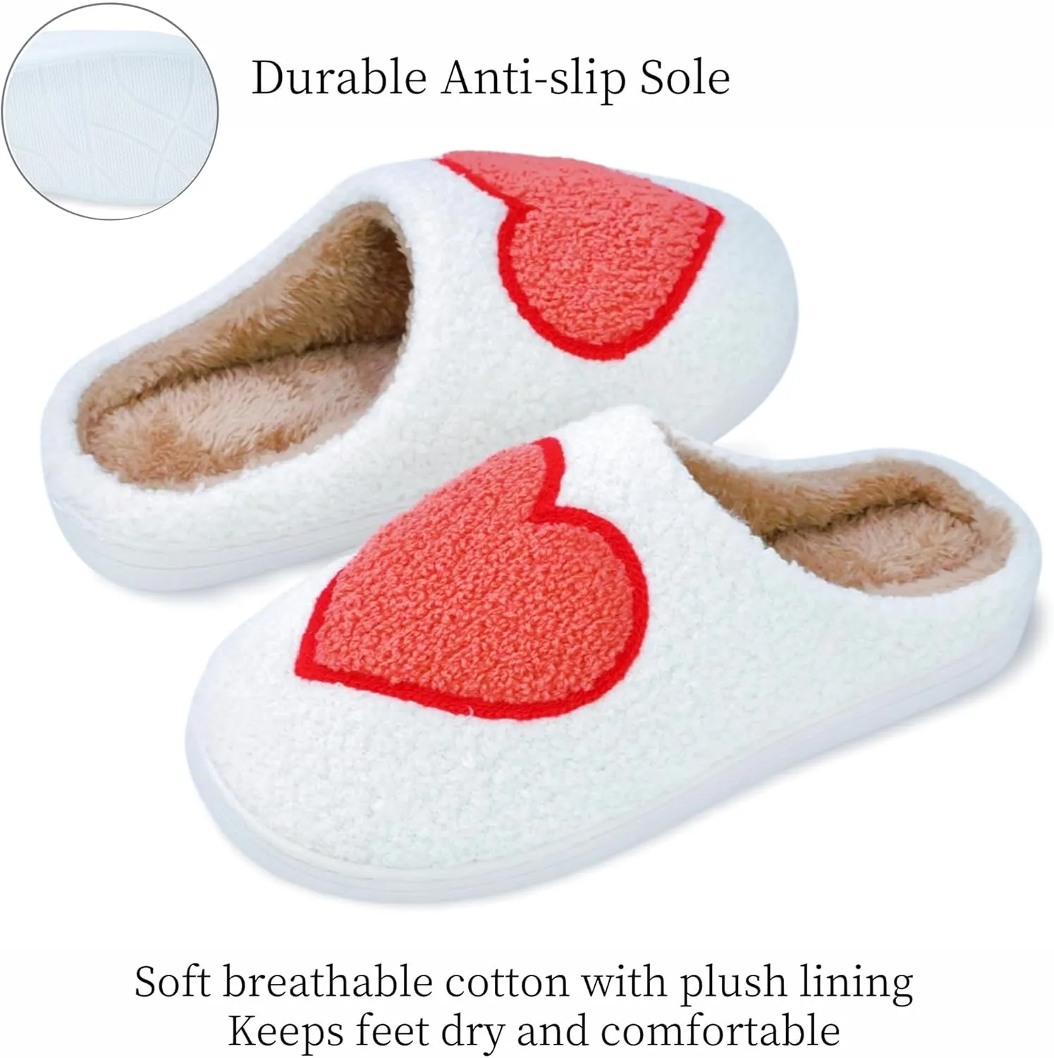 DCLTD Valentine's Heart Slippers - Plush Memory Foam House Shoes with Non-Slip Sole, Unisex Warm Gifts for Women/Men