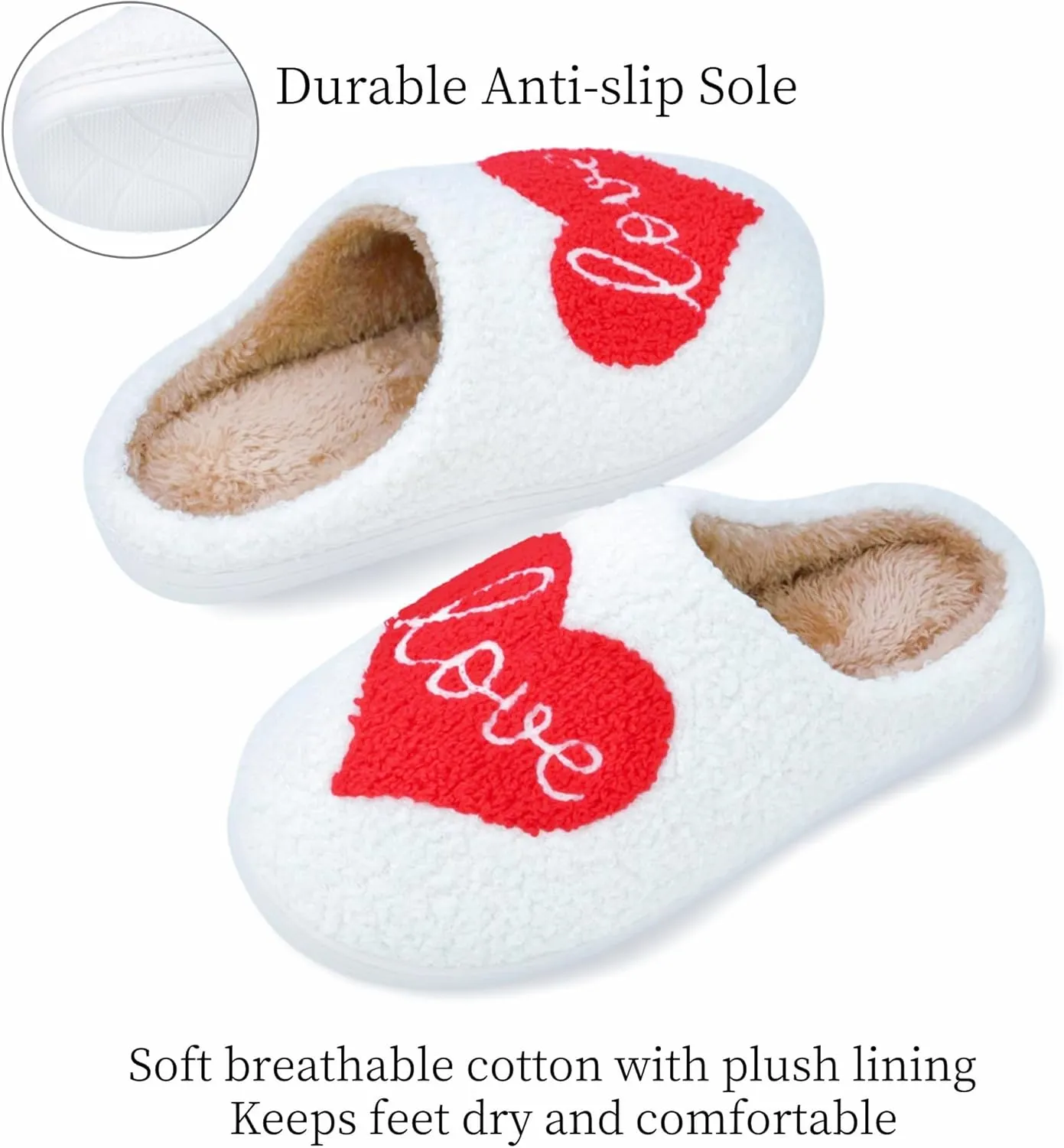 DCLTD Valentine's Heart Slippers - Plush Memory Foam House Shoes with Non-Slip Sole, Unisex Warm Gifts for Women/Men