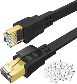 DEEGO Cat 8 Ethernet Cable 75 ft, High Speed 40Gbps 2000MHz Flat Gigabit Internet Cable Shielded with Gold Plated RJ45 Connector, U/FTP 30AWG Long LAN Cable Fit PS4, PS5, Router, Modem, Gaming - Black