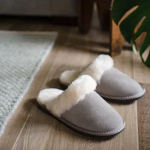 Deluxe Ladies 'Daisy' Sheepskin Slipper Mule - Light Grey