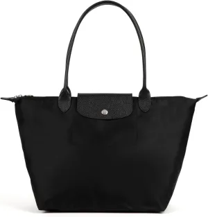 Designer-like Tote | Genuine Leather Trimming | Foldable | Nylon | Lightweight | Zipper Closure | Flat Inside Pockets