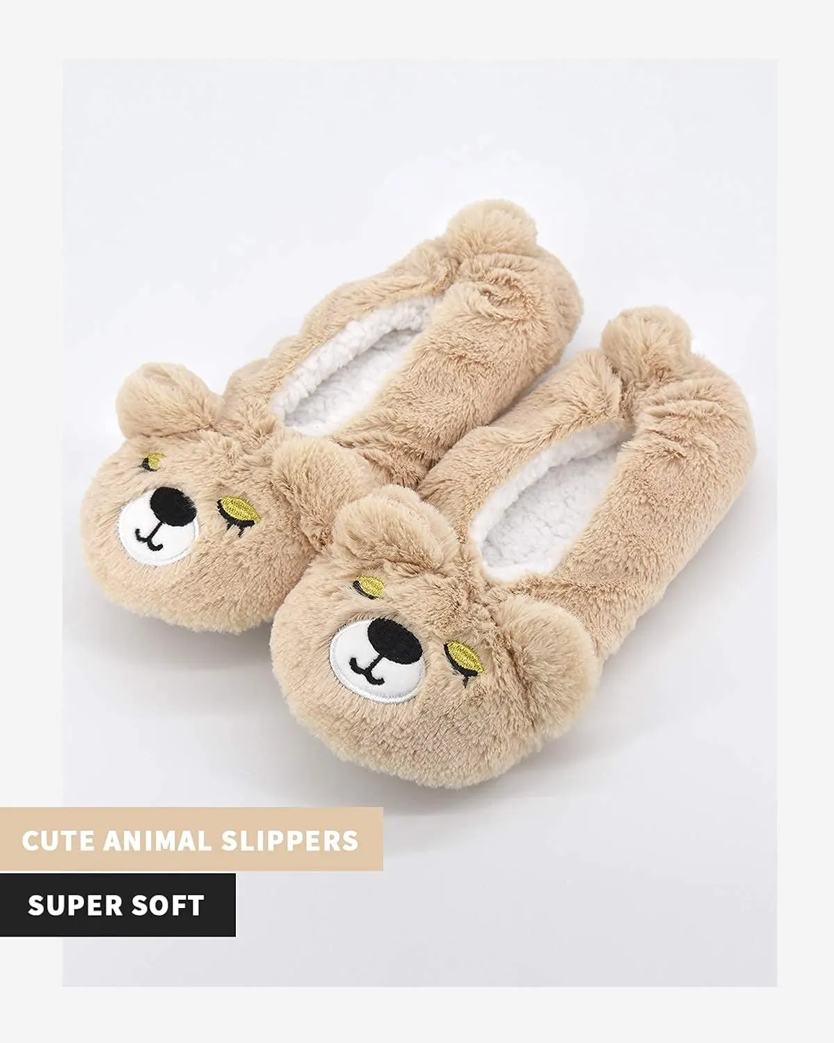 DICUIRD Womens Slipper Socks Low Cut Comfy&Warm Animal Non-skid Bedroom Slippers