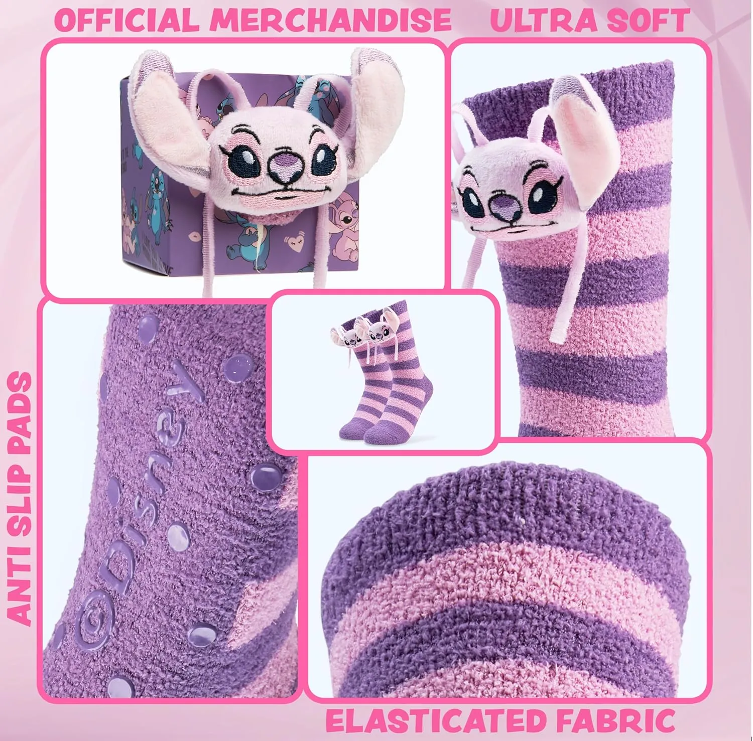 Disney Womens Slipper Socks, Non-Slip Fluffy Bed Socks - Cozy Gifts for Her