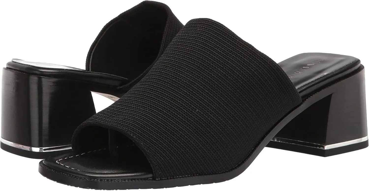 Donald Pliner Women's Haze Textured Stretch Fabric Mule Heeled, Slide, Comfortable, Leather, Chunky Sandals
