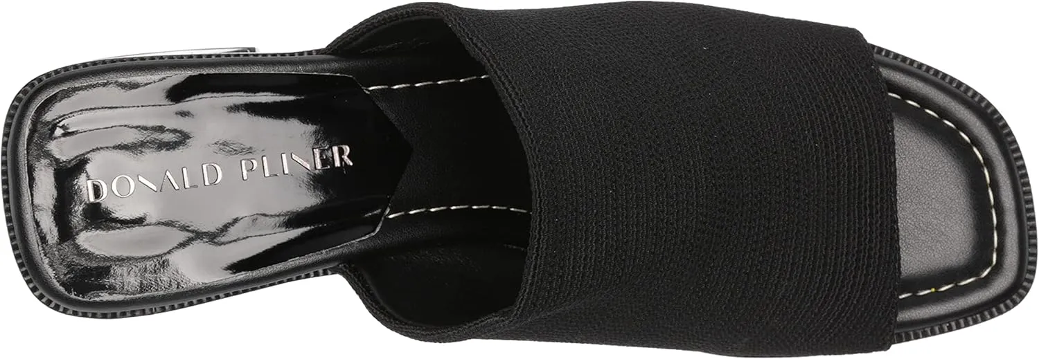 Donald Pliner Women's Haze Textured Stretch Fabric Mule Heeled, Slide, Comfortable, Leather, Chunky Sandals