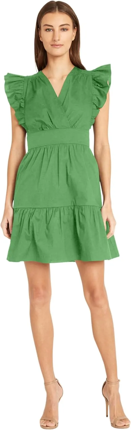 Donna Morgan Faux Wrap V-Neck, Sleeveless, Ruffle Skirt | Mini Dresses for Women