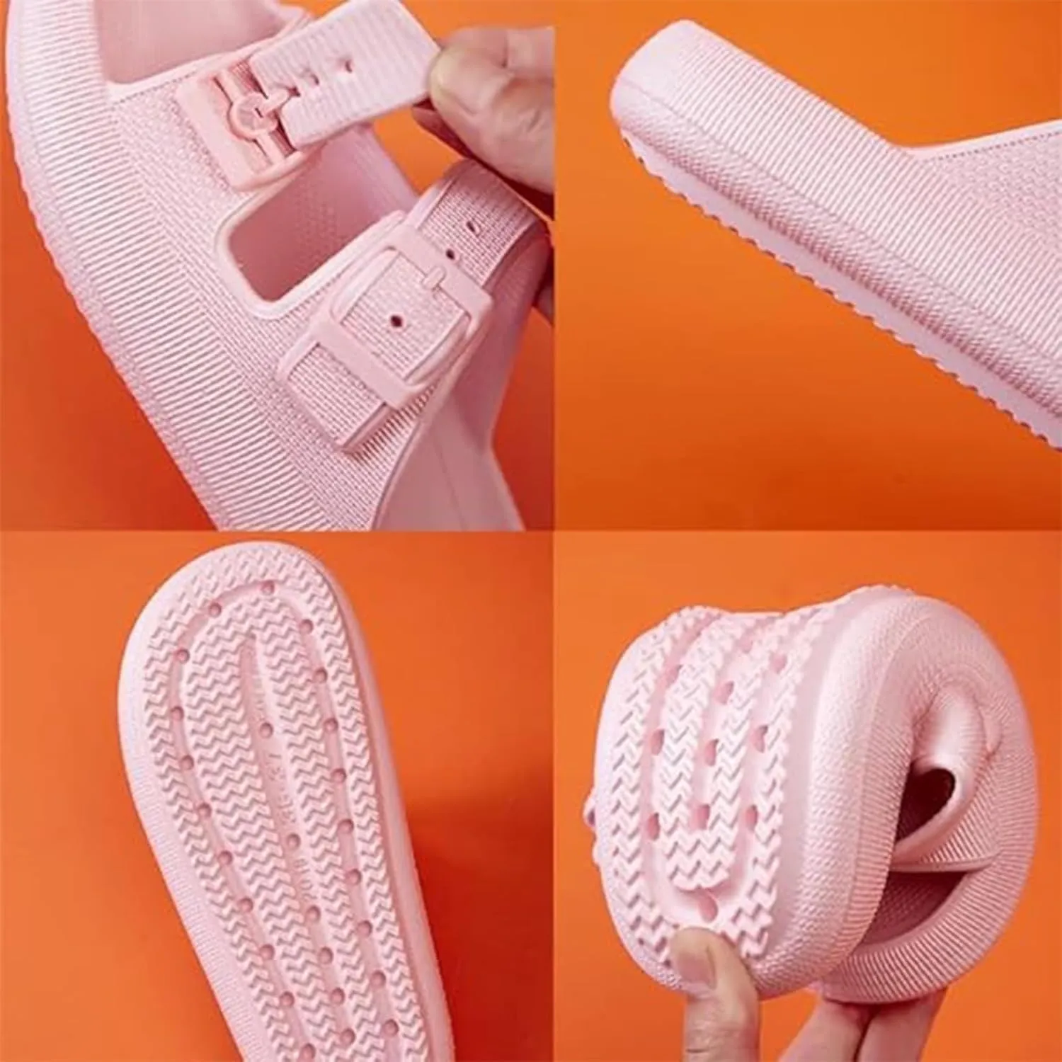 Double Buckle Sandals, EVA Flat Sandals, Lightweight Comfort Slides Double Buckle Slip-on Adjustable, Sandals for Women and Men, Grey