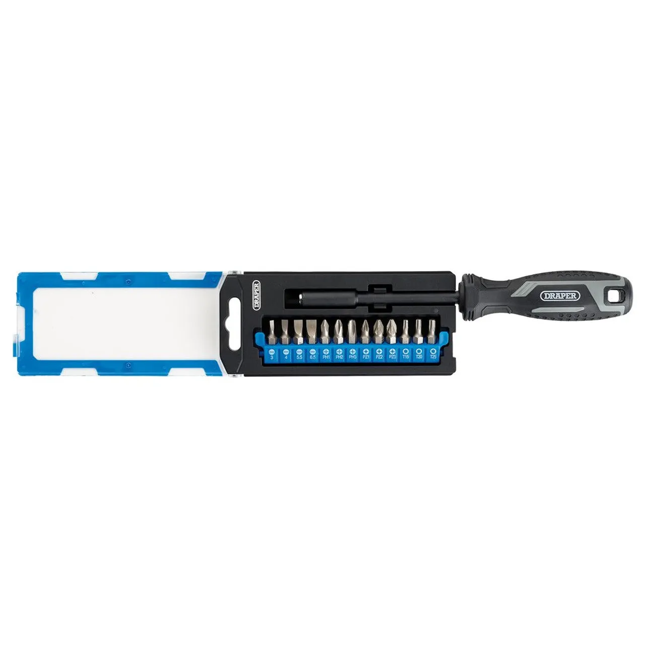 Draper Soft Grip Magnetic Screwdriver & Bit Set 1/4" x 100mm 14 Piece
