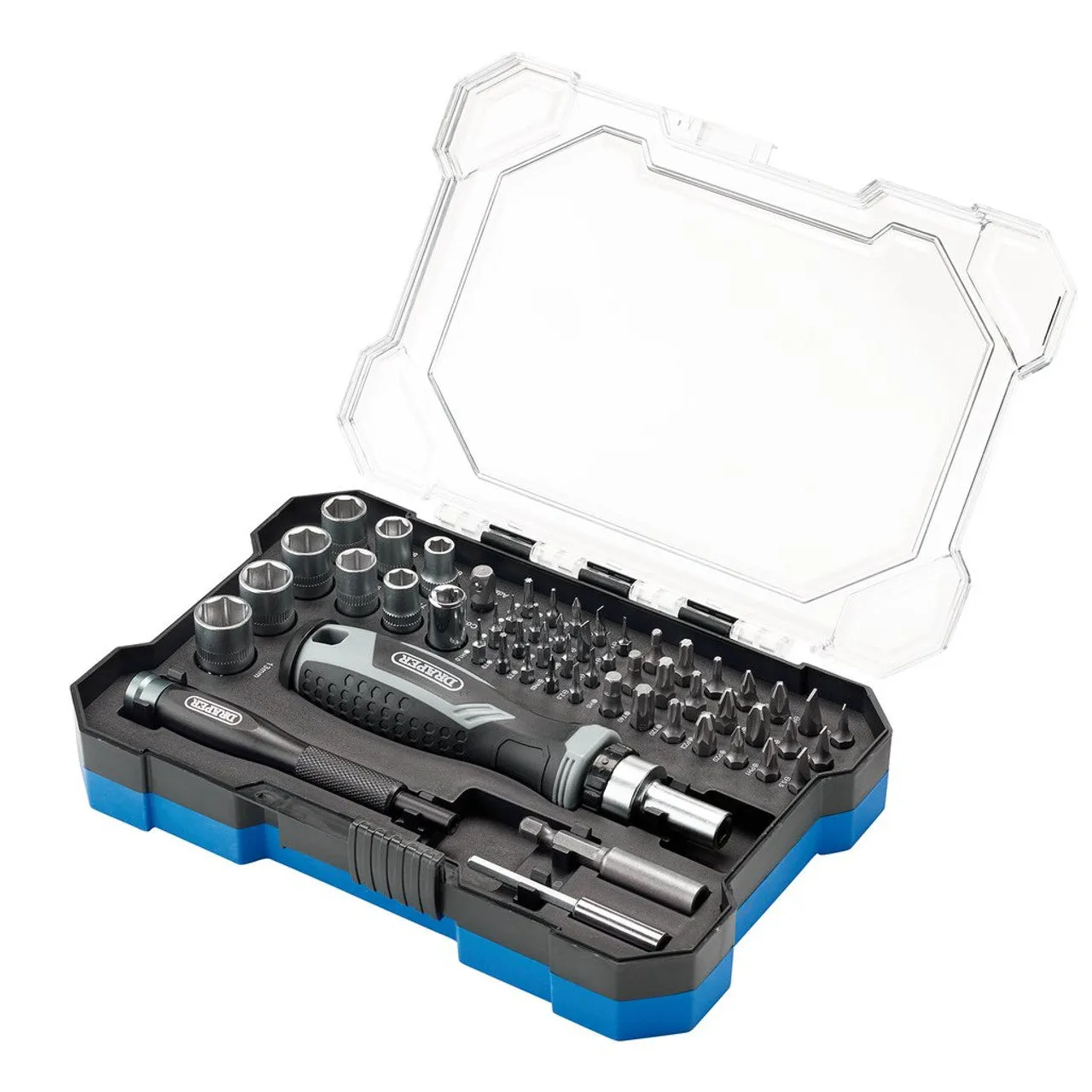 Draper Soft Grip Ratchet Screwdriver & Bit Set 55 Piece