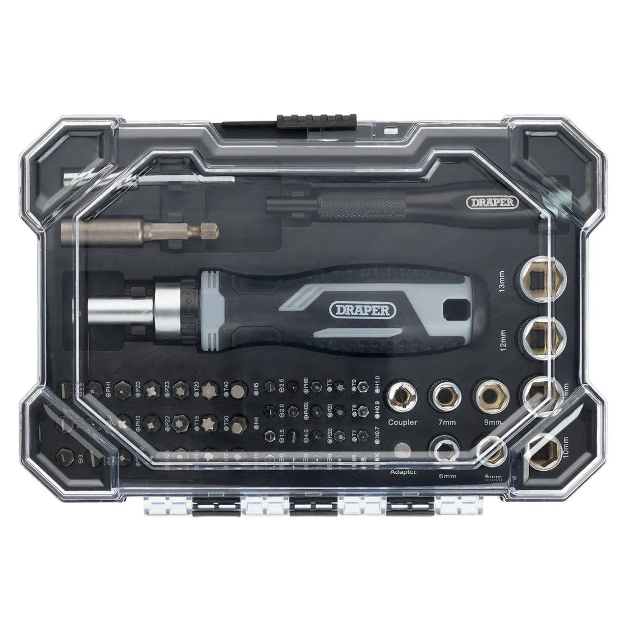 Draper Soft Grip Ratchet Screwdriver & Bit Set 55 Piece
