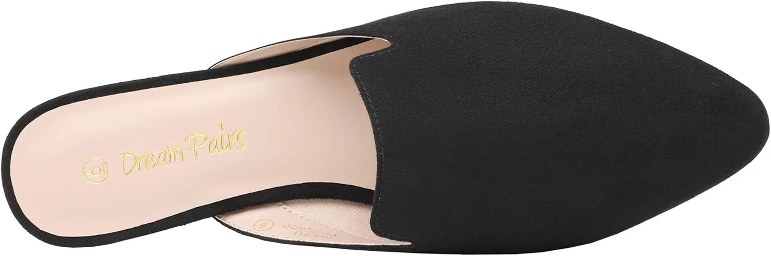 DREAM PAIRS Women's Flat Mules Pointed Toe Backless Loafer Shoes