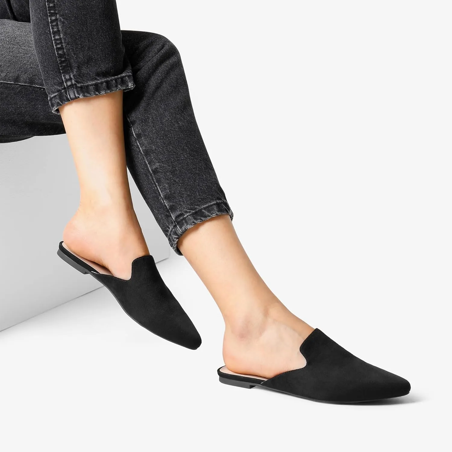 DREAM PAIRS Women's Flat Mules Pointed Toe Backless Loafer Shoes