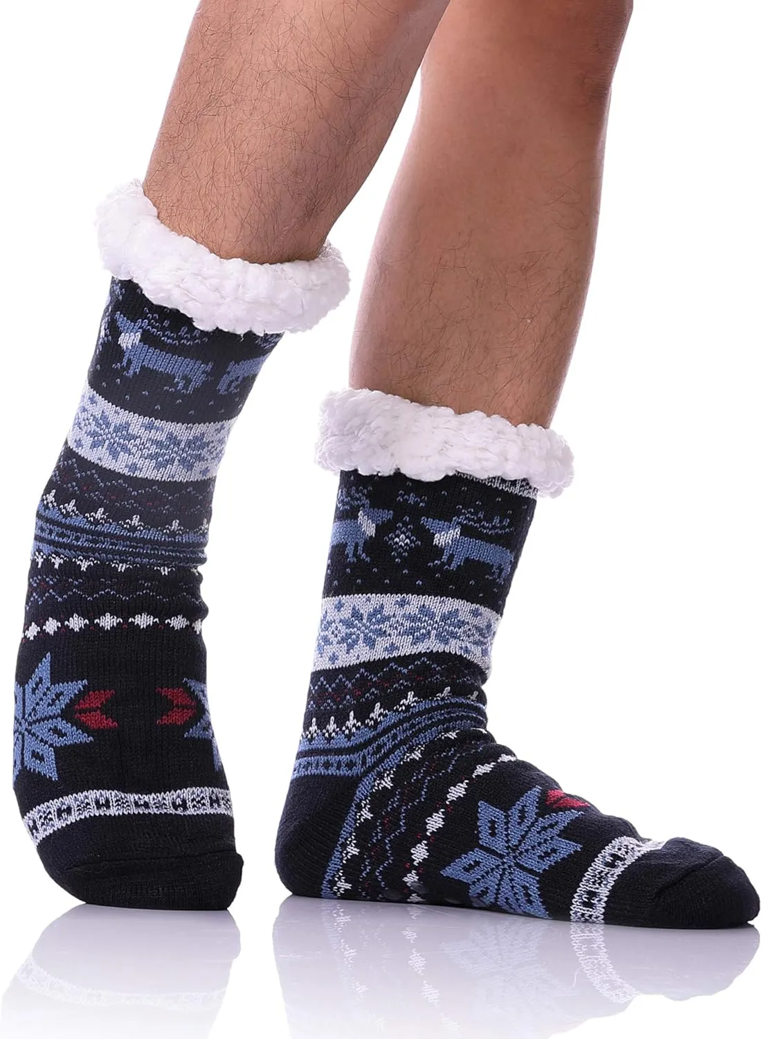 DYW Mens Fuzzy Slipper Socks Warm Thick Heavy Thermal Fleece lined Fluffy Winter Non Slip Socks