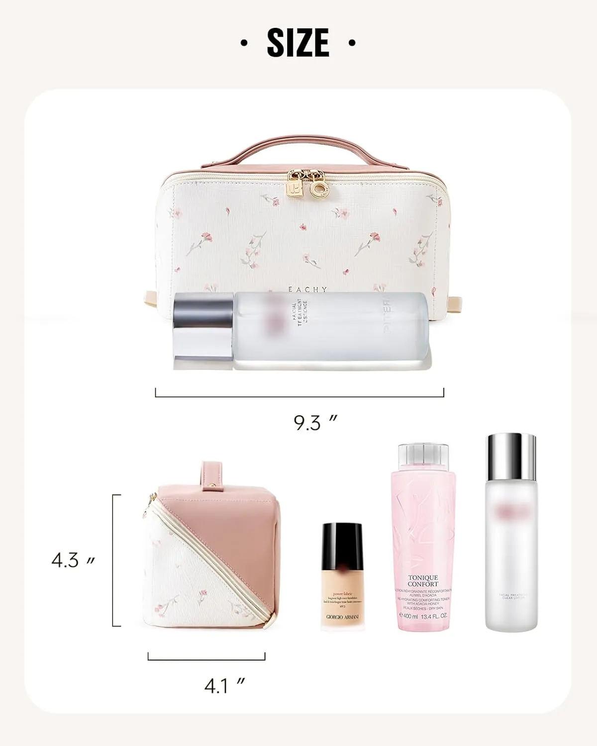 EACHY Travel Makeup Bag,Large Capacity Cosmetic Bags for Women,Waterproof Portable Pouch Open Flat Toiletry Bag Pattern Makeup Bag (X-Pink)