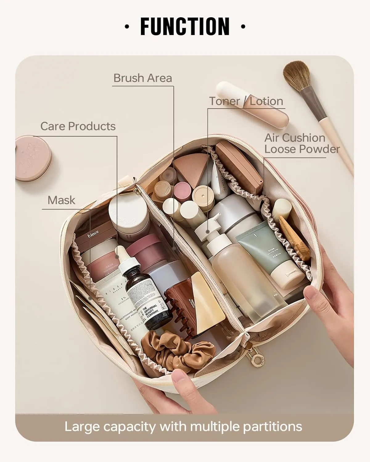 EACHY Travel Makeup Bag,Large Capacity Cosmetic Bags for Women,Waterproof Portable Pouch Open Flat Toiletry Bag Pattern Makeup Bag (X-Pink)