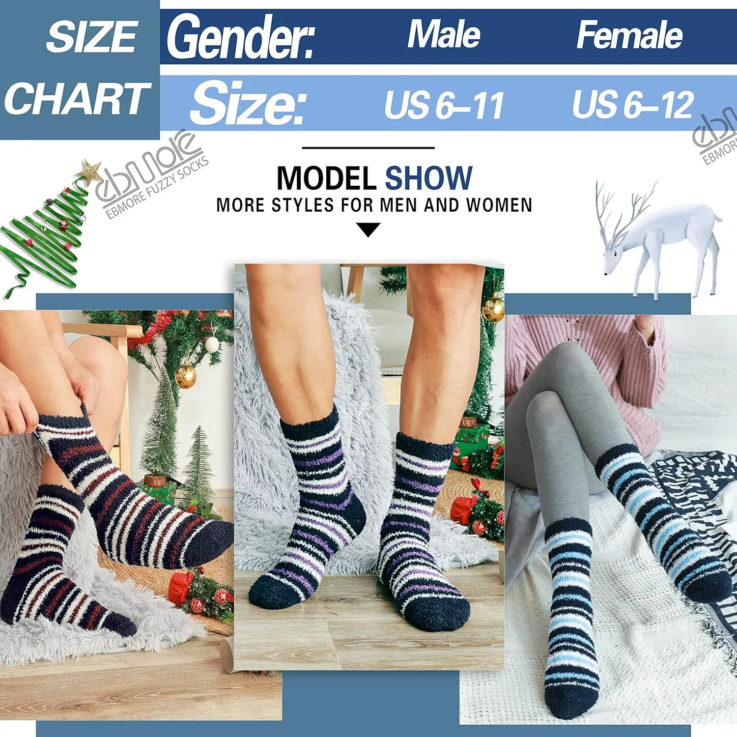 EBMORE Fuzzy Socks Warm Winter Slipper Fluffy Sleep Cozy Comfy Cabin Socks for Mens Womens