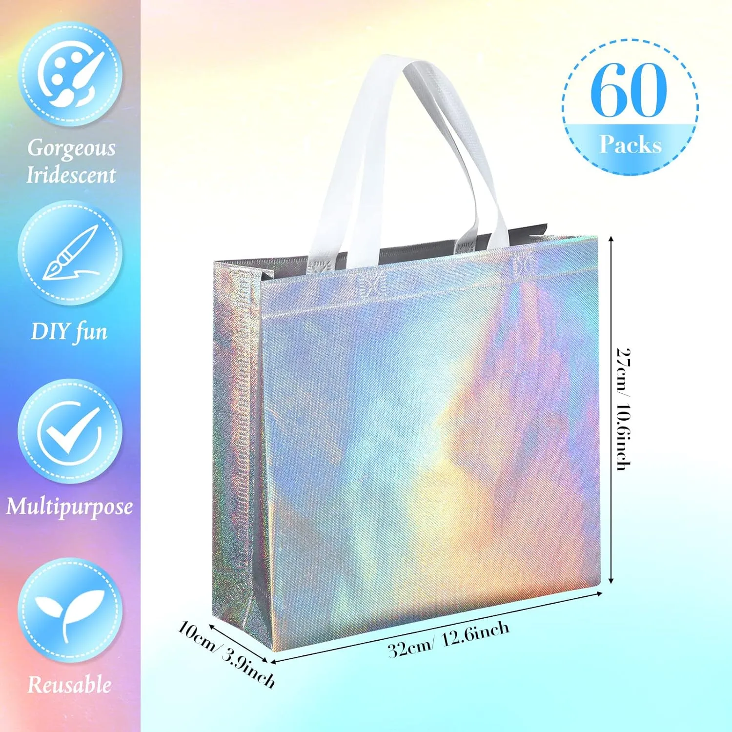 Eccliy 60 Pcs Reusable Gift Tote Bags Grocery Shopping Bag with Handles Thank You Gift Bags for Bridesmaid Wedding(Iridescent)