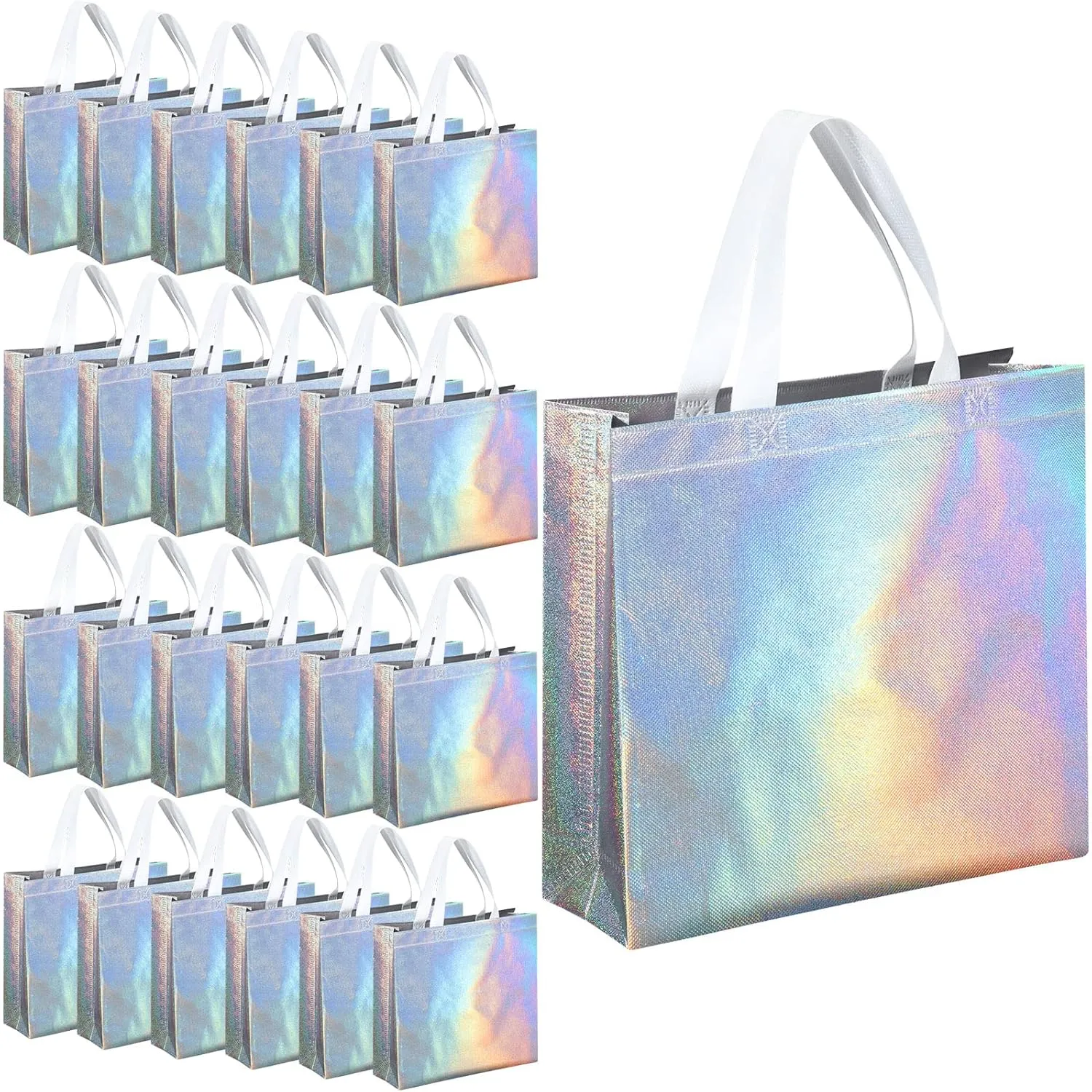 Eccliy 60 Pcs Reusable Gift Tote Bags Grocery Shopping Bag with Handles Thank You Gift Bags for Bridesmaid Wedding(Iridescent)
