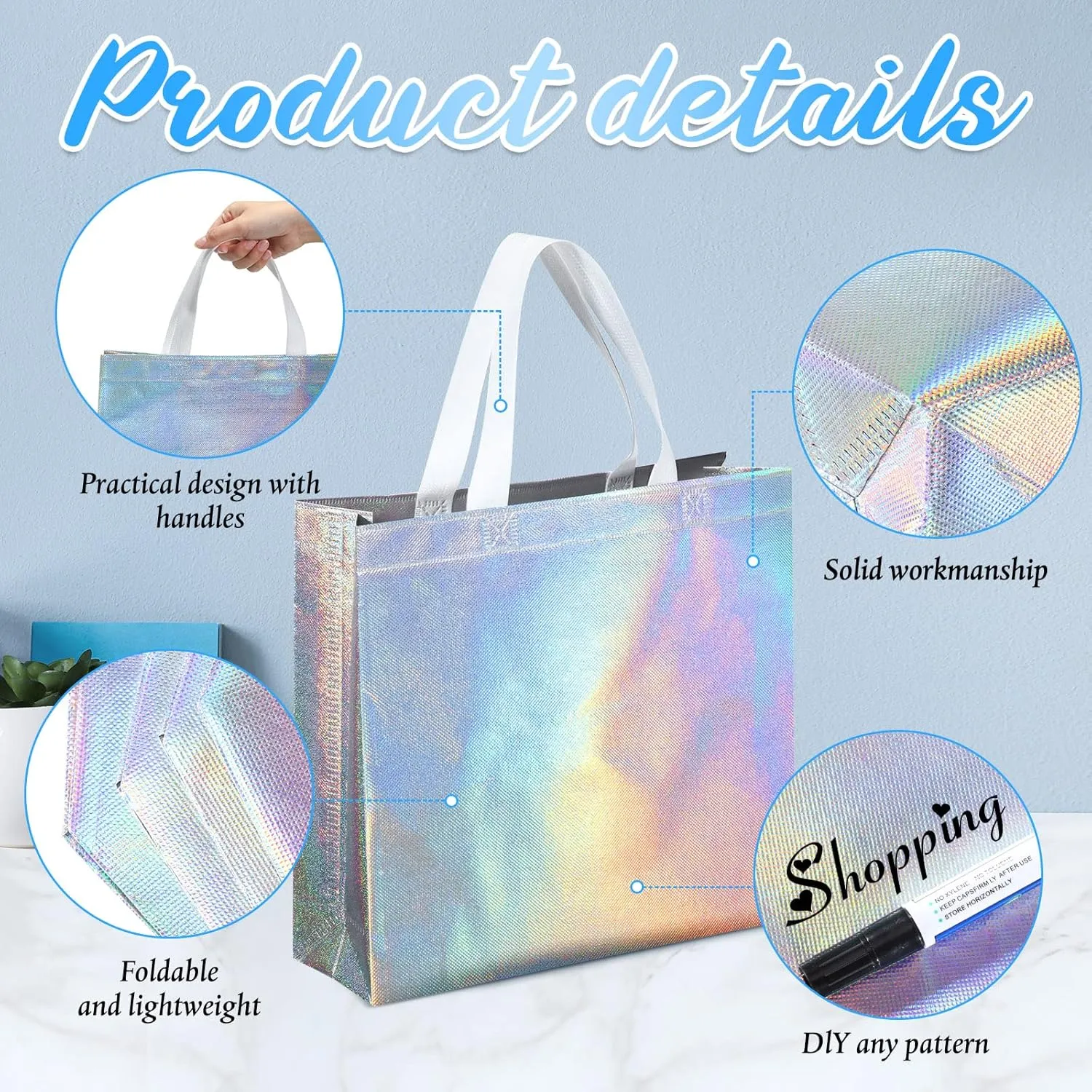 Eccliy 60 Pcs Reusable Gift Tote Bags Grocery Shopping Bag with Handles Thank You Gift Bags for Bridesmaid Wedding(Iridescent)