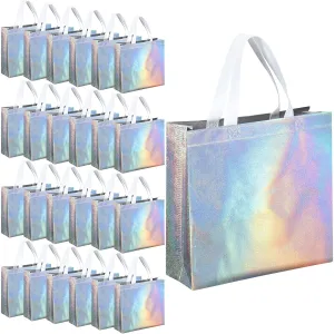 Eccliy 60 Pcs Reusable Gift Tote Bags Grocery Shopping Bag with Handles Thank You Gift Bags for Bridesmaid Wedding(Iridescent)