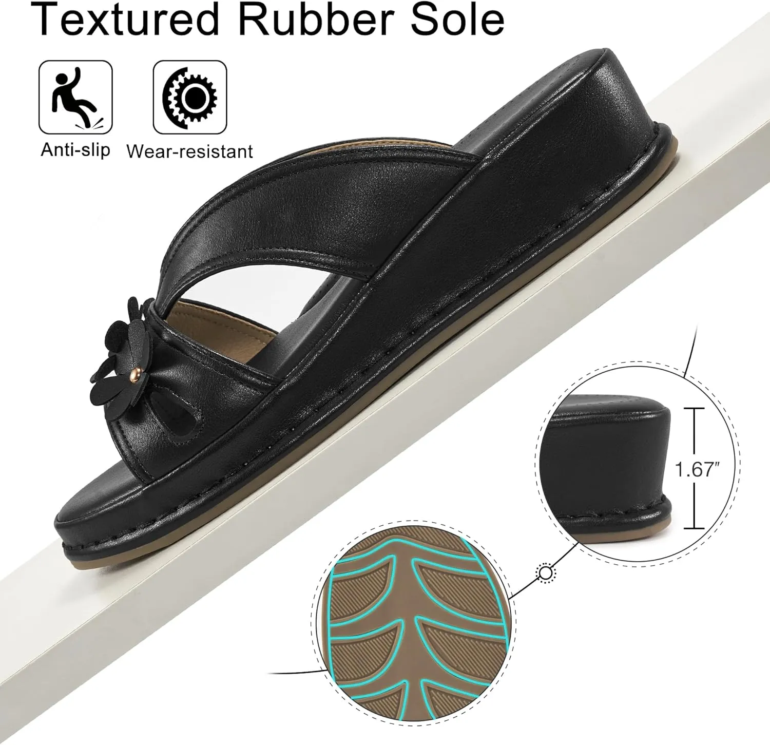 Ecetana Sandals for Women 2025 Wedge Slides Dressy Summer Comfortable Memory Foam Slip on Casual Platform Shoes