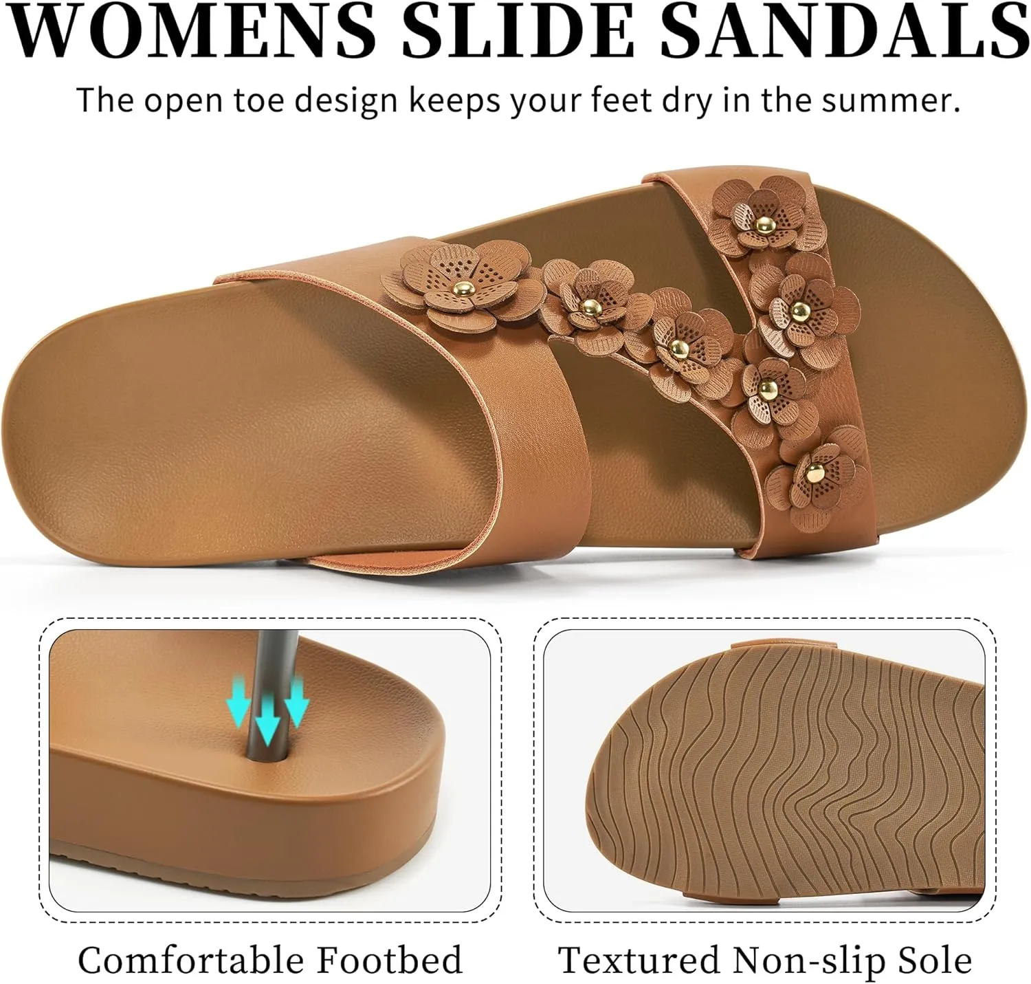 Ecetana Womens Slide Sandals Comfortable Dressy Summer Beach Flats Casual Fashion Slip On Walking Shoes