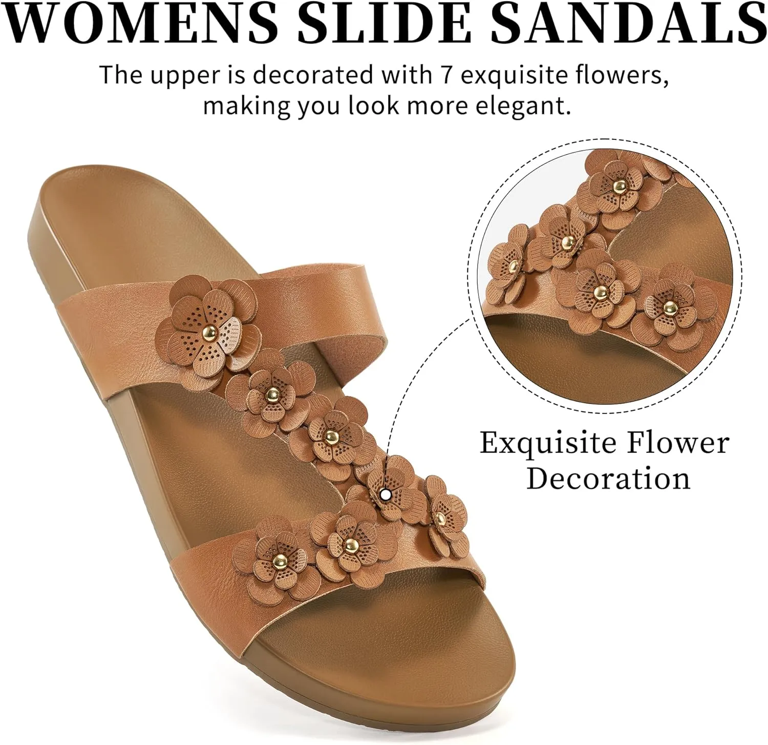 Ecetana Womens Slide Sandals Comfortable Dressy Summer Beach Flats Casual Fashion Slip On Walking Shoes