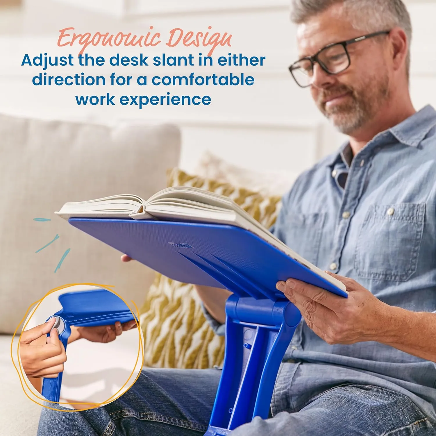 ECR4Kids The Surf Folding Portable Lap Desk, Flexible Seating, Blue