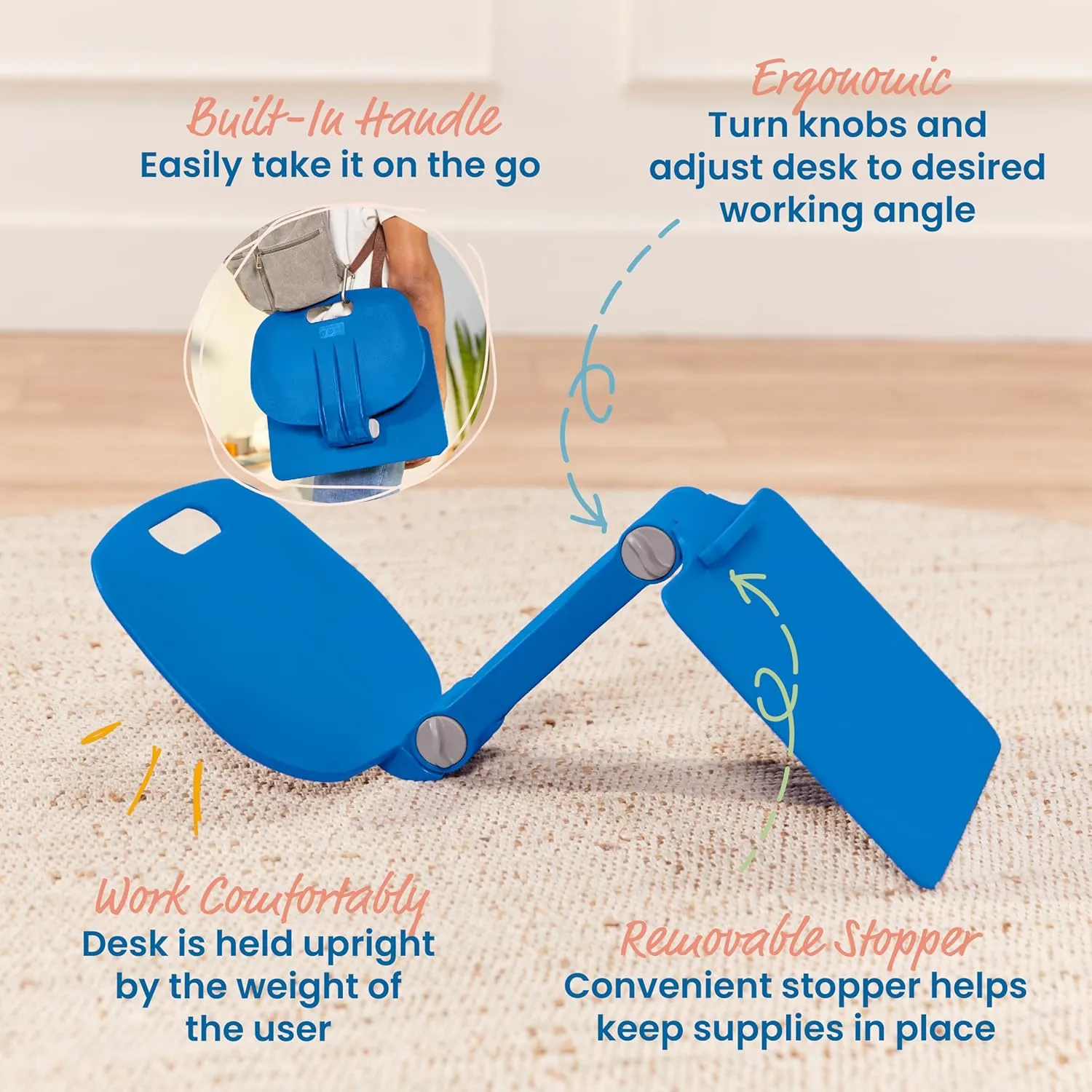 ECR4Kids The Surf Folding Portable Lap Desk, Flexible Seating, Blue